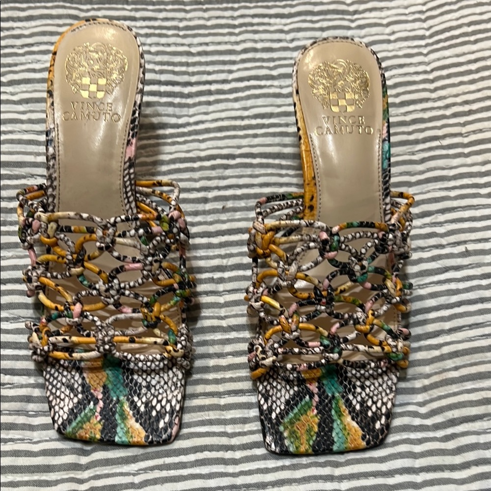 Vince Camuto Black and Green Heels with Geometric Design